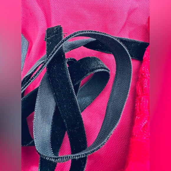 Cato Velvet Peasant Top Pink Ruffle Trim Smocked Neckline Black Tie Closure L - Picture 8 of 10